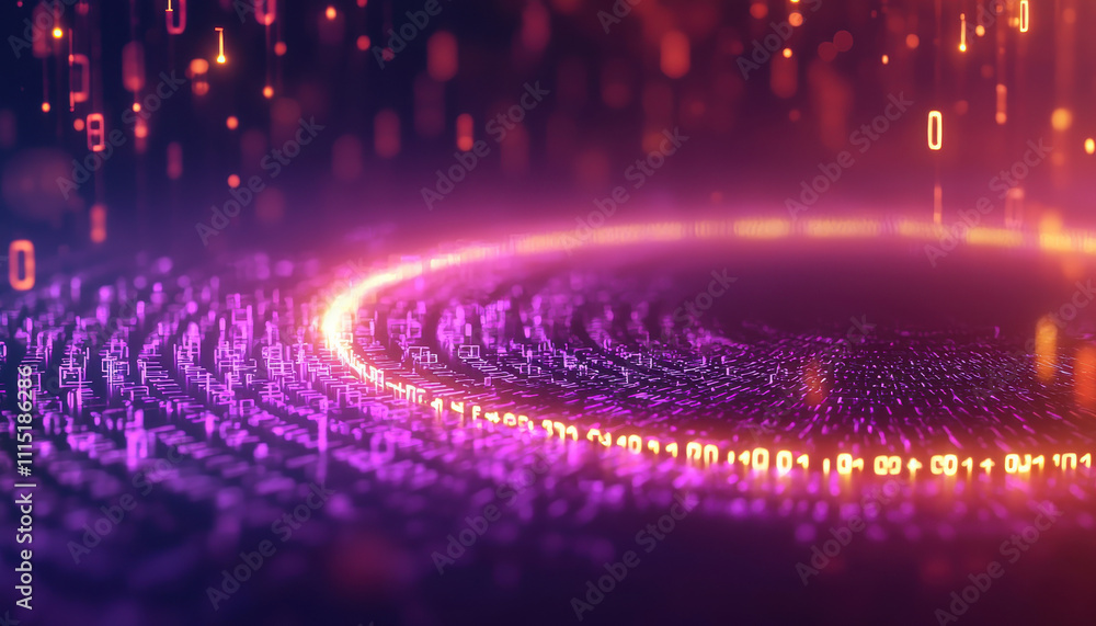 Aufkleber glowing holographic projection of binary digits in vibrant colors
