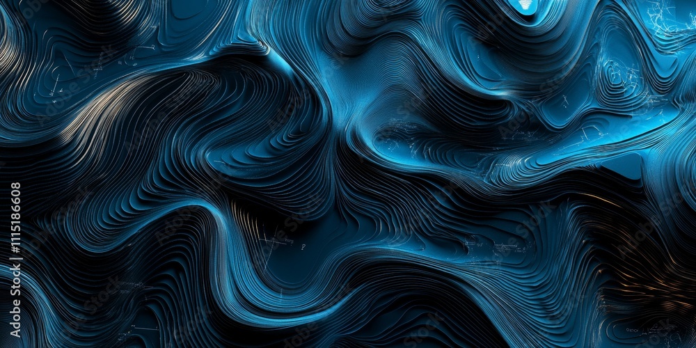Poster vibrant abstract patterns weave together in mesmerizing shades of blue and black, creating a captiva