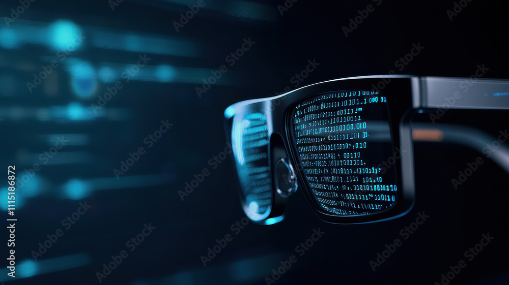 Poster augmented reality glasses displaying digital data in dark environment