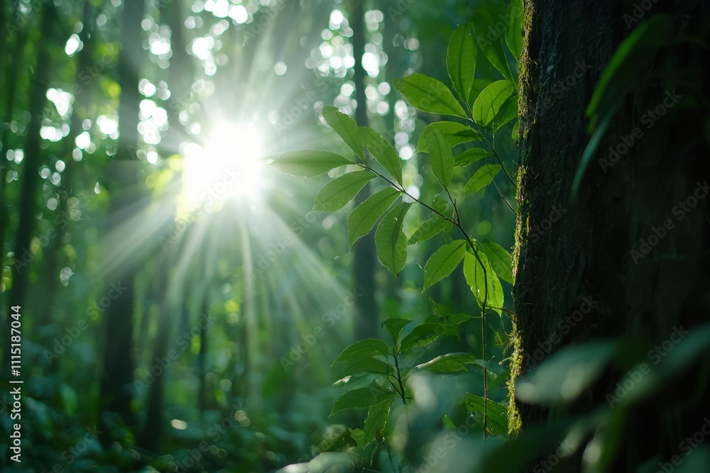 Poster a tree with a leafy branch is in the sunlight