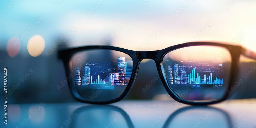 Poster augmented reality glasses displaying live business analytics data