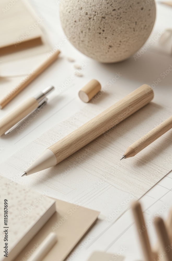 Poster creative workspace with natural materials and simple tools for artistic expression and design explor