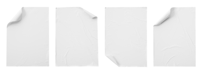 white paper wrinkled poster template ,blank glued creased paper sheet mockup.white poster mockup on wall. empty paper mockup.