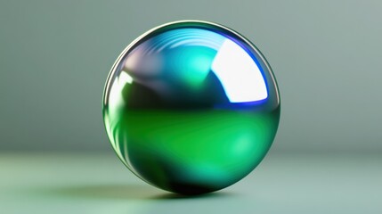 3D round ball with a smooth metallic surface, green and blue gradients, transparent background 