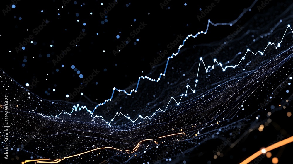 Poster abstract data visualization with colorful graphs and stars in the background