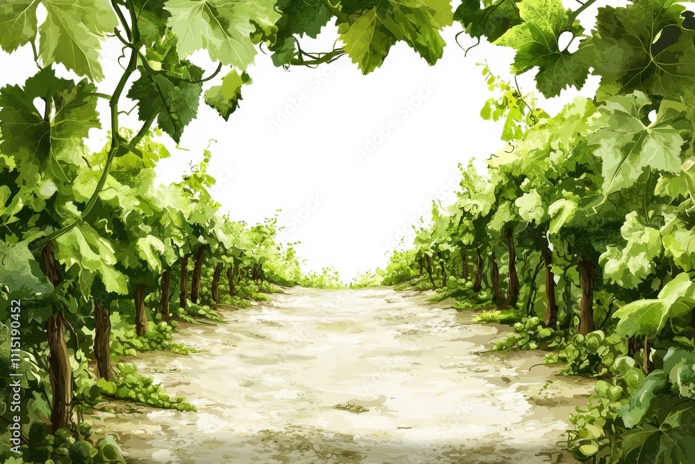 Poster a vineyard with a path through it