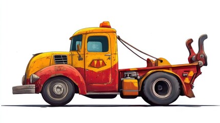 Fototapeta premium Vintage Tow Truck Illustration: Classic Design, Powerful Engine, Retro Colors, Detailed Artwork, Rusted Metal, Heavy-Duty Towing, Durable Construction