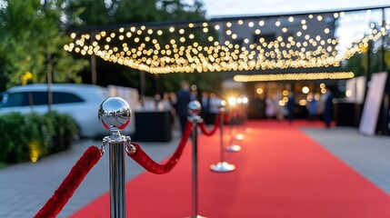 Glamorous Red Carpet Event Filled with People and Bright Lights