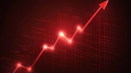 Fototapeta premium Dynamic Red Chart Shows Significant Upward Trend in Data Analysis, Illustrating Growth and Success Over Time in a Futuristic, Digital Landscape