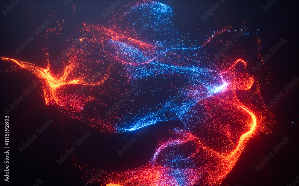 Poster gradient abstract glowing particles, 3d rendering.