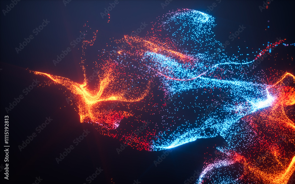 Poster gradient abstract glowing particles, 3d rendering.