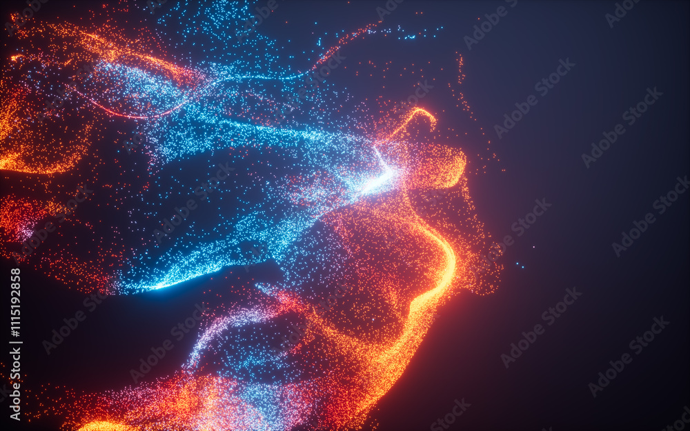 Poster gradient abstract glowing particles, 3d rendering.