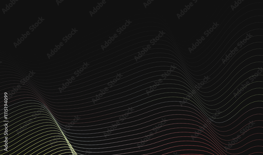 Poster abstract red white halftone with dark background with waves for banner. wave of particles on dark ba