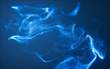 Blue abstract glowing particles, 3d rendering.