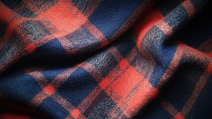 Red and Blue Plaid Fabric Close-Up