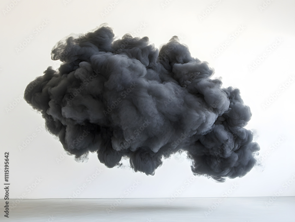 Poster dynamic black smoke cloud formation studio setting abstract image minimalistic environment side view