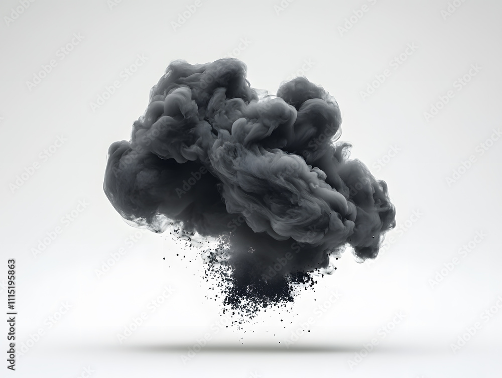 Poster dynamic gray smoke cloud formation captured in minimalist studio setting abstract art conceptualizat