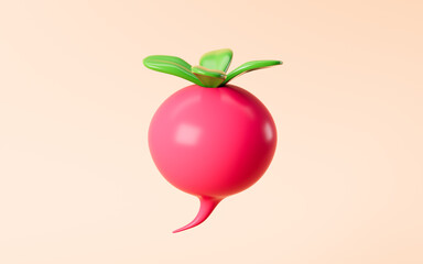 Cartoon round radish, healthy diet and healthy vegetables, 3d rendering.