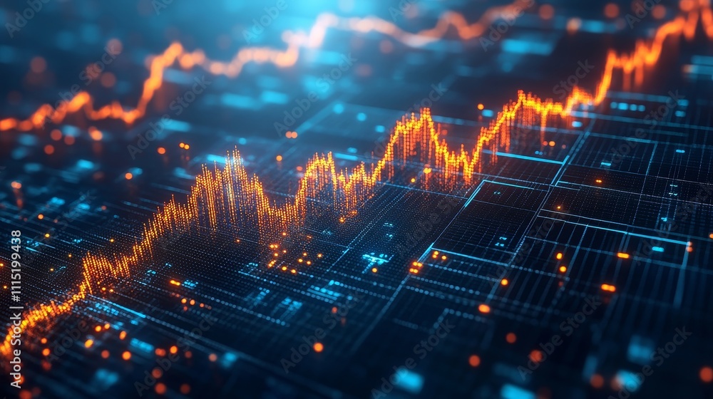 Poster exploring the dynamic rise of data visualization in financial markets with vibrant trends and intric