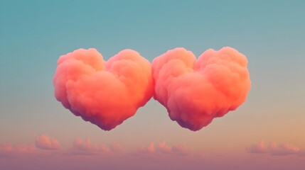 Fototapeta premium Ethereal Heart Shaped Clouds Merging in Vibrant Sunset Sky Dramatic 3D of Romantic Dreamlike Natural Scenery