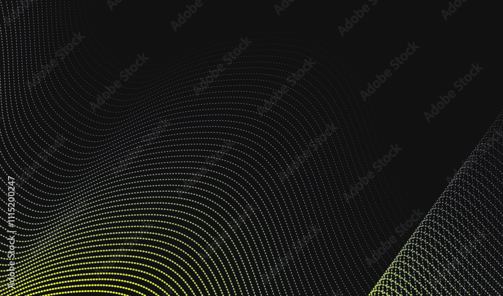 Poster abstract yellow halftone with dark background with waves for banner. wave of particles on dark backg