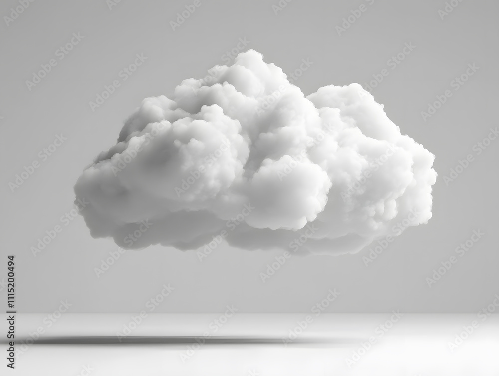 Poster floating cloud observation minimalist studio digital art neutral palette eye-level view serenity con