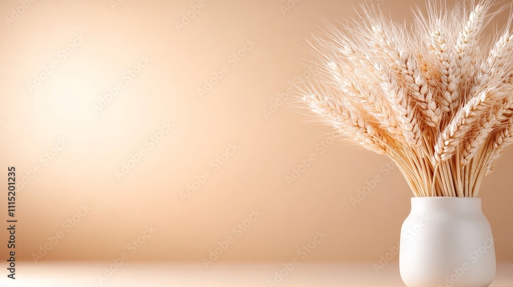 Poster minimalist 3d wheat model in cream vase on soft color background