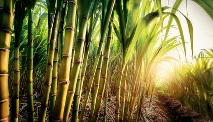 Obraz premium Close up Sugar cane plantation growing up.