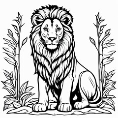 Obraz premium A line art black-and-white illustration of a cute Lion