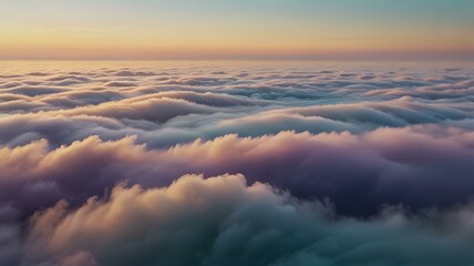 Obraz premium A gradient of pastel colors blending into misty whites, evoking the softness of the early morning over a sea of fog.