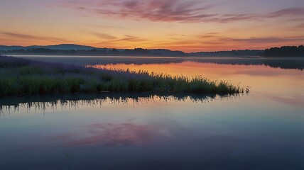 Obraz premium A rich gradient from fiery orange to cool purple, representing the calming effect of a sunset sky.