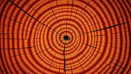 Fototapeta premium Vibrant Orange Spiral Wood Grain Texture: Perfect for Wallpaper, Backgrounds, and Design Projects