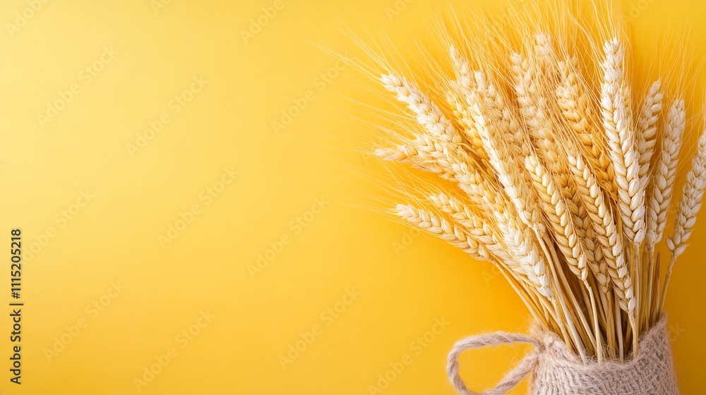 Poster 3d model of single wheat with empty space on yellow background