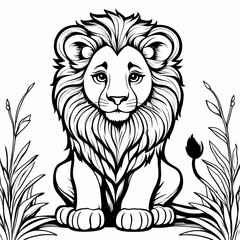 Obraz premium A line art black-and-white illustration of a cute Lion