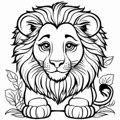 Obraz premium A line art black-and-white illustration of a cute Lion