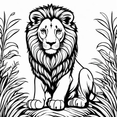 Fototapeta premium A line art black-and-white illustration of a cute Lion