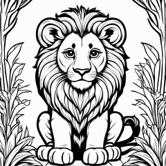 Obraz premium A line art black-and-white illustration of a cute Lion