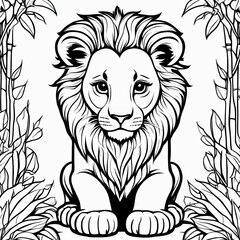 Obraz premium A line art black-and-white illustration of a cute Lion