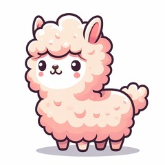 Fototapeta premium Cute Chibi Llama Illustration in Flat Style - White Background