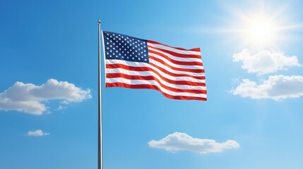 Fototapeta premium American flag waving in the wind outdoor scene daylight view