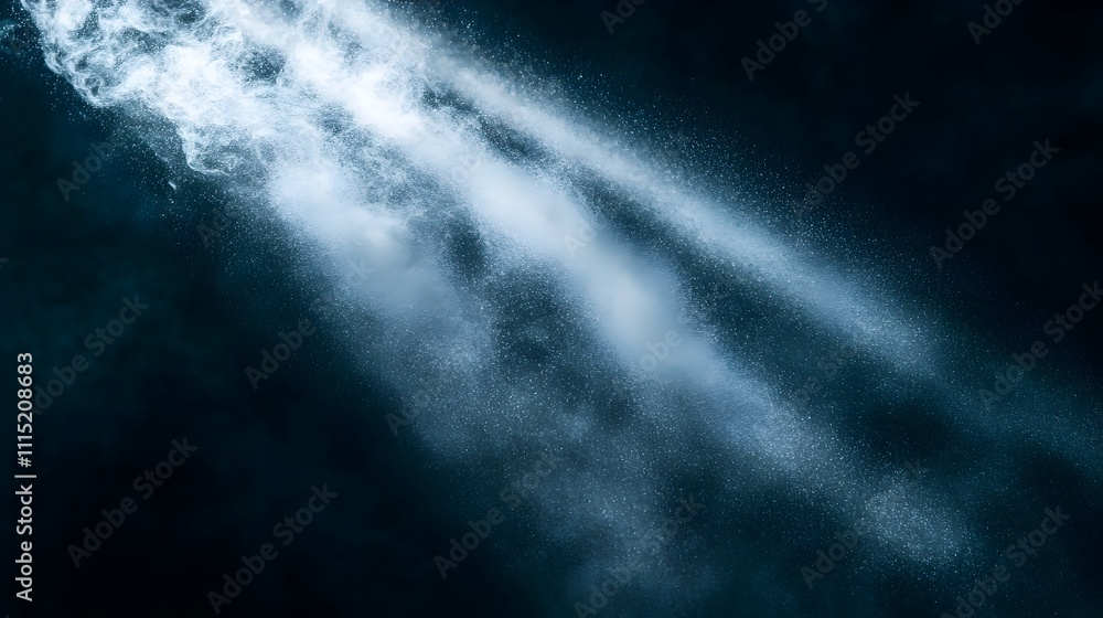 Poster closeup of fine dust particles suspended in the air illuminated by a soft diffused beam of light cre