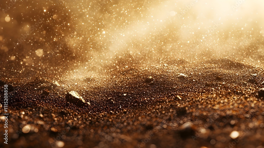 Poster macro photography showcasing the intricately detailed patterns and textures of dust particles settli