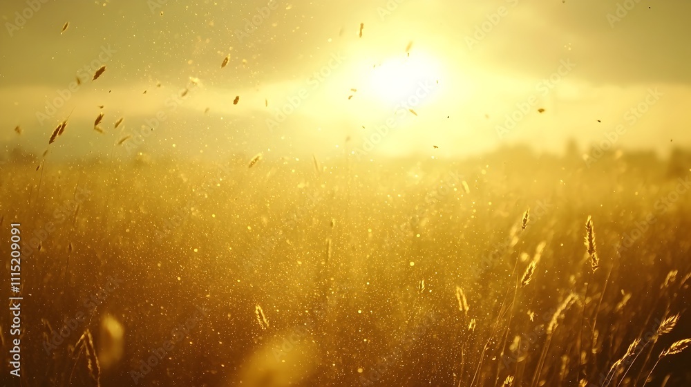 Poster captivating dust particles floating in a gentle sunlit haze creating a peaceful and serene environme