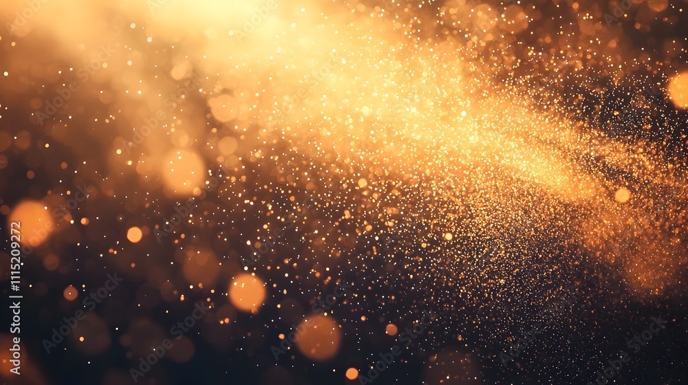 Poster close up detailed view of illuminated dust particles suspended and drifting within a shaft of soft d