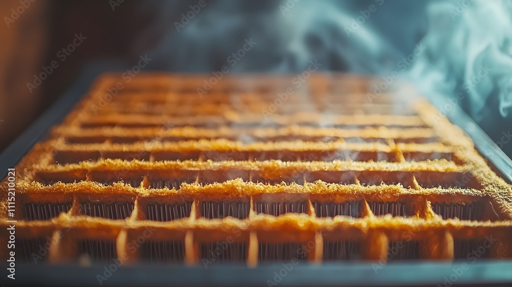 Poster close up view of an air filter clogged with fine pm 2 5 particles