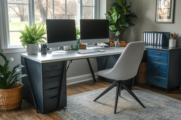 Home office setup modern interior digital workspace cozy environment bright view productivity concept for seo impact