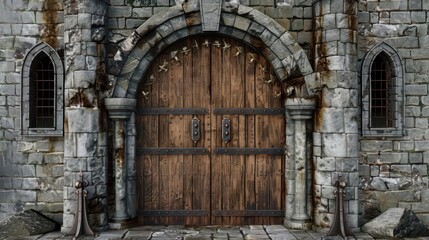 Fototapeta premium Symmetrical Architecture. Harmony of Wood and Brickwork Design concept
