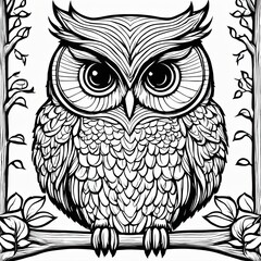 Obraz premium A line art black-and-white illustration of a cute Owl