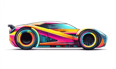 Futuristic Sports Car Design: Vibrant Colors, Sleek Body, Powerful Engine, Futuristic Features, Amazing Speed, Concept Vehicle, Colorful Wheels