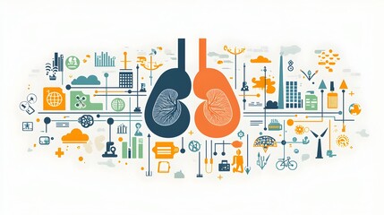 Fototapeta premium Minimalistic and visually striking infographic design depicting the impact of PM2 5 particles on lung health